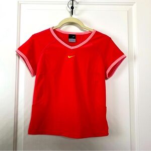 💝PREOWN NIKE Dri-Fit Cap Sleeve V-Neck Activewear Orange Tennis Tee